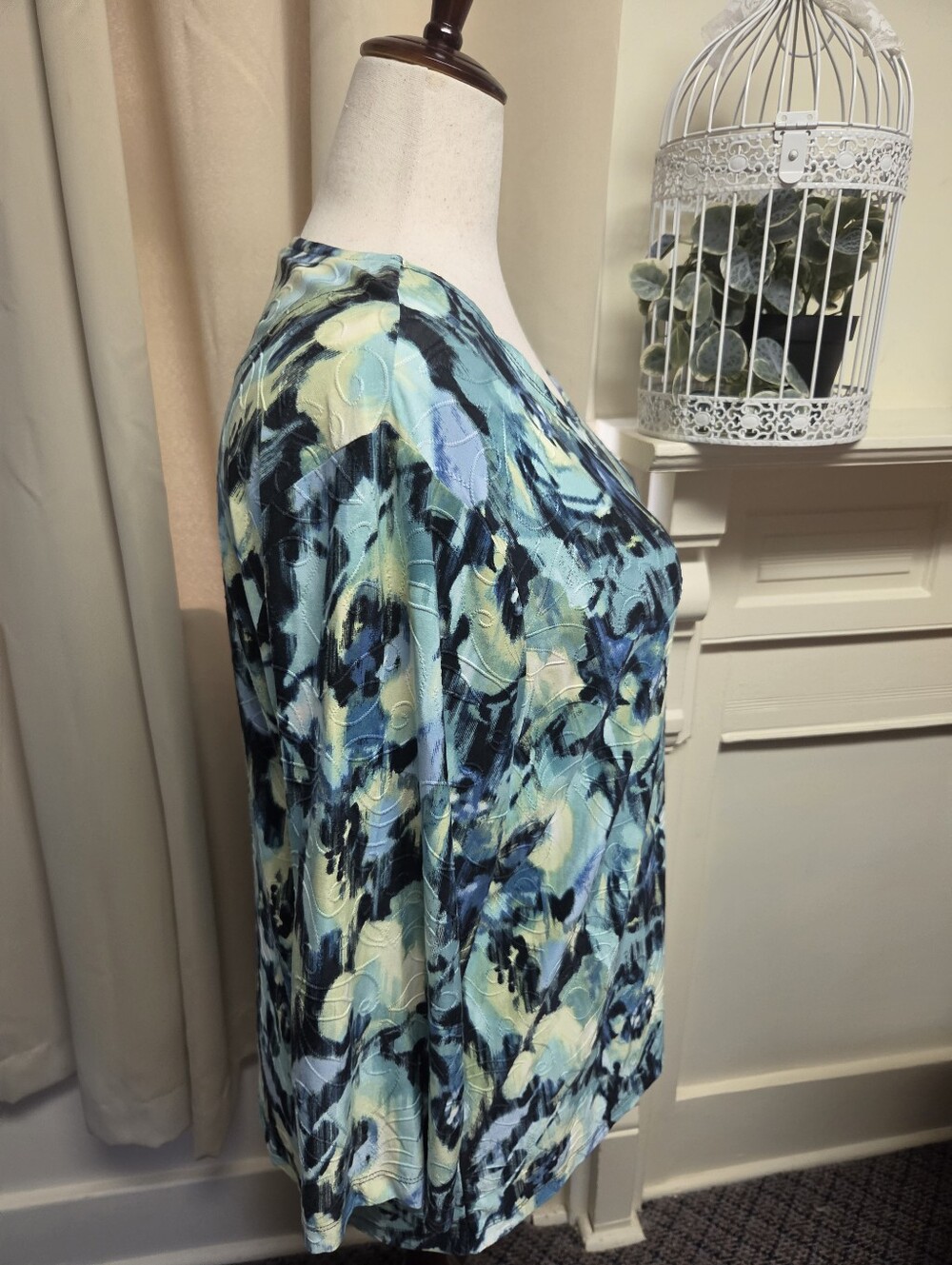 JM Collection Blue and Aqua Abstract Print Long Sleeve Tunic Size 2X
